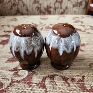 Vintage Brown Drip Ceramic Pottery Salt & Pepper Shakers
